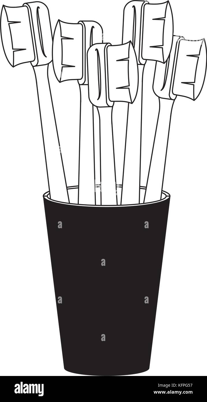 glass with several toothbrush in black silhouette Stock Vector Image ...