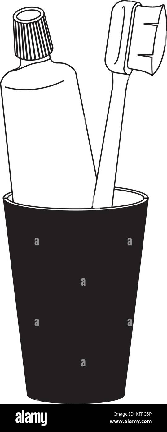 glass with toothpaste and toothbrush in black silhouette Stock Vector ...
