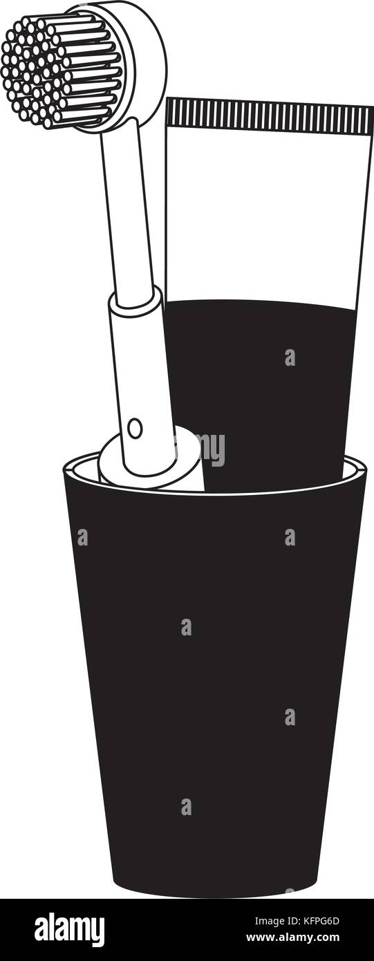 glass with toothpaste and electric toothbrush in black silhouette Stock ...