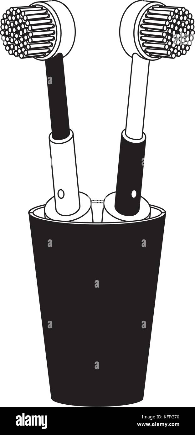 glass with two electric toothbrush in black silhouette Stock Vector ...