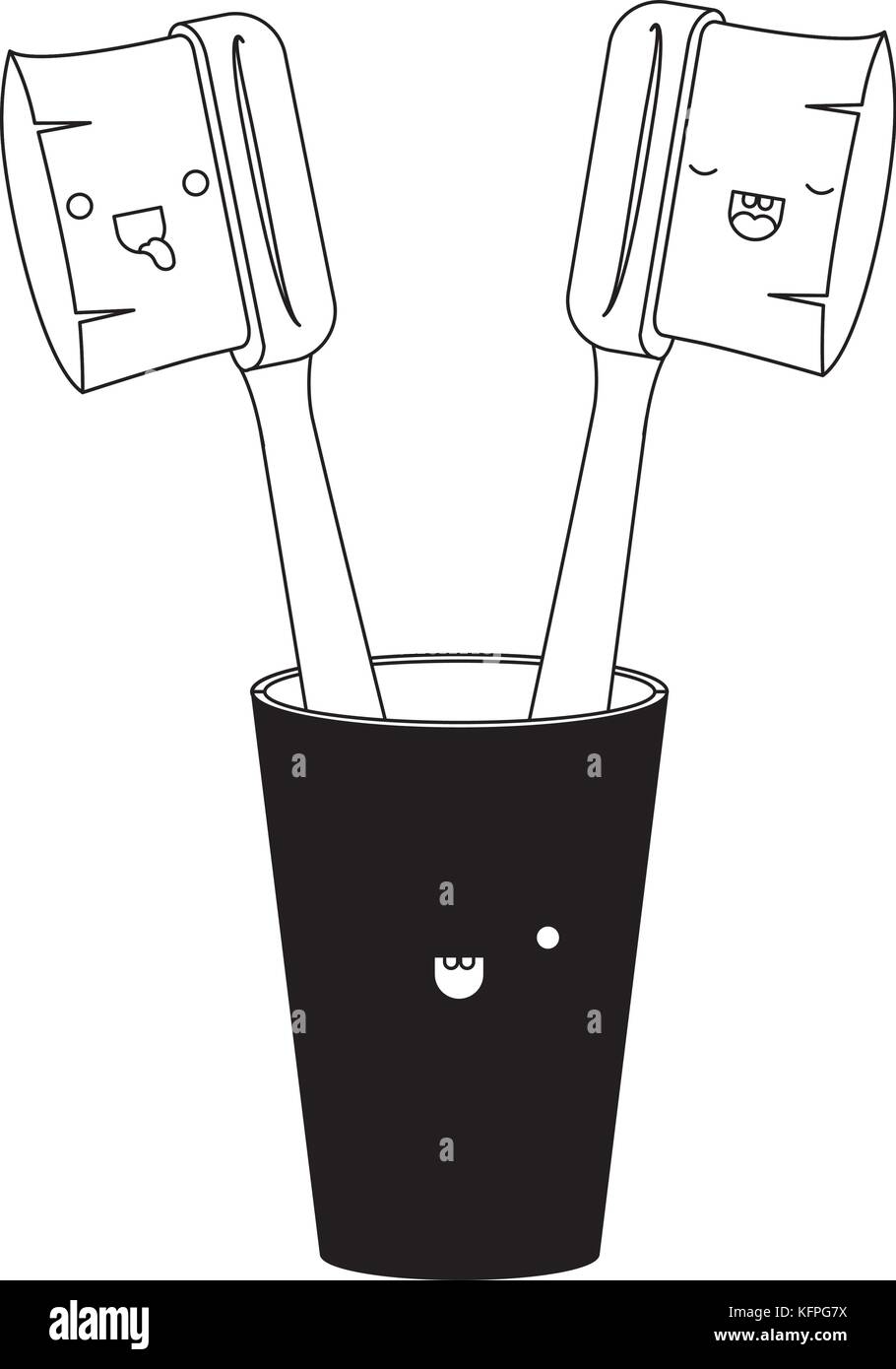 glass with male and female toothbrush kawaii in black silhouette Stock ...