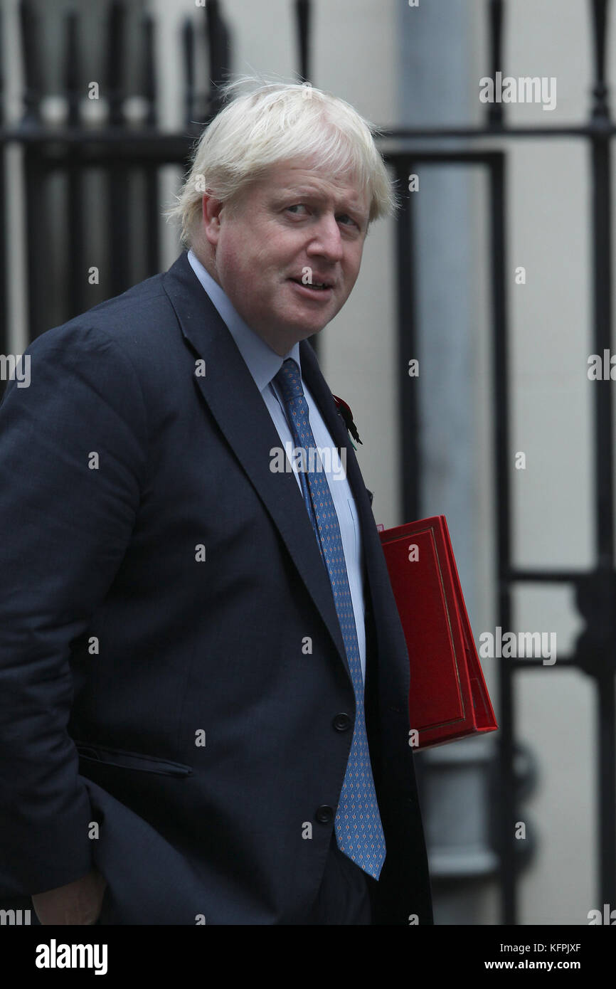 London, UK. 31st Oct, 2017. Boris Johnson Secretary of State for Foreign Affairs attends a Cabinet meeting at 10 Downing Street in London Credit: WFPA/Alamy Live News Stock Photo