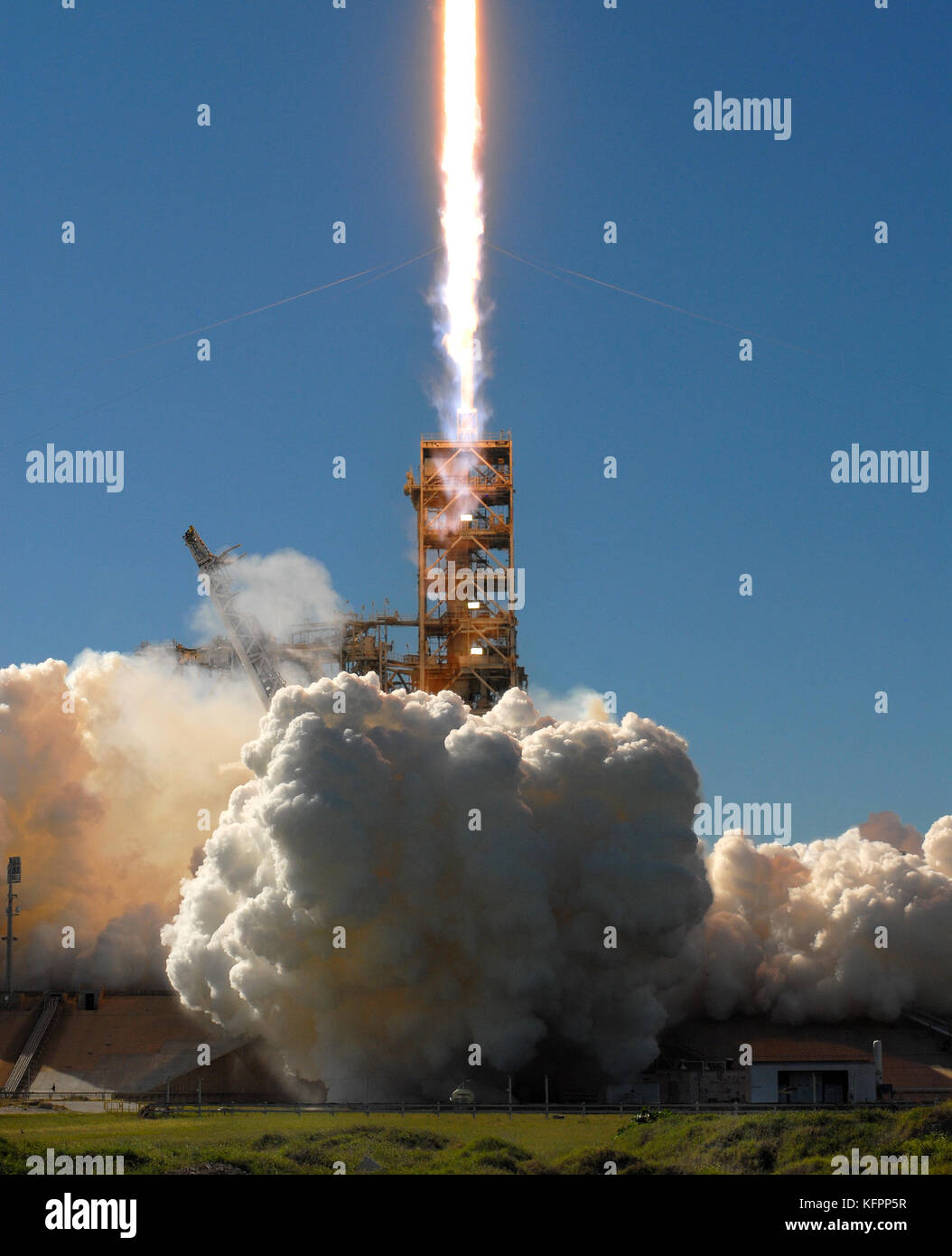 Cape Canaveral, Florida, USA. 30th Oct, 2017. Rocket engine exhaust at Pad 39A at NASA's Kennedy Space Center is seen as a SpaceX Falcon 9 rocket is launched carrying the KoreaSat-5A communications satellite on October 30, 2017 in Florida.  The first stage of the rocket landed about 10 minutes after liftoff on a SpaceX drone ship in the Atlantic ocean. The satellite will provide TV and other communications services to people in South Korea, Japan, and Southeast Asia. Credit: Paul Hennessy/Alamy Live News Stock Photo