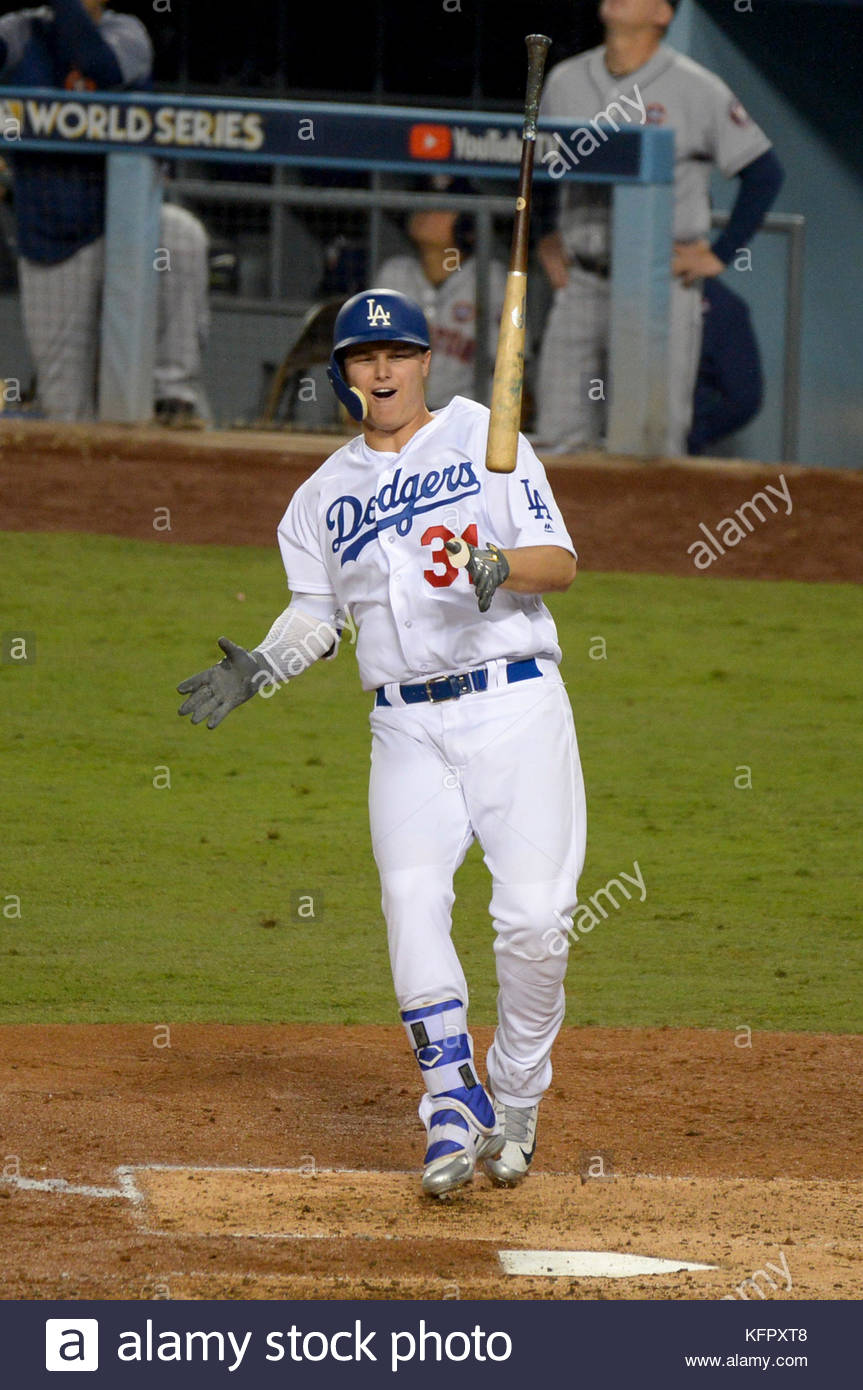 Los Angeles Ca Usa 31st Oct 2017 Dodgers Joc Pederson 31 Flips His Bat After He Hits Inot A Easy Pop Fly Out In The 5th Inning In Game 6 Of The
