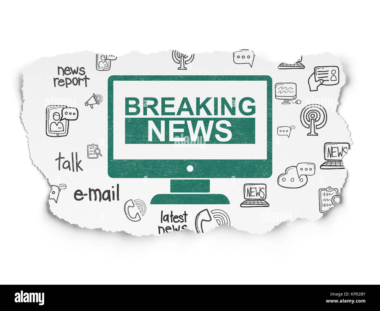 News concept: Breaking News On Screen on Torn Paper background Stock Photo