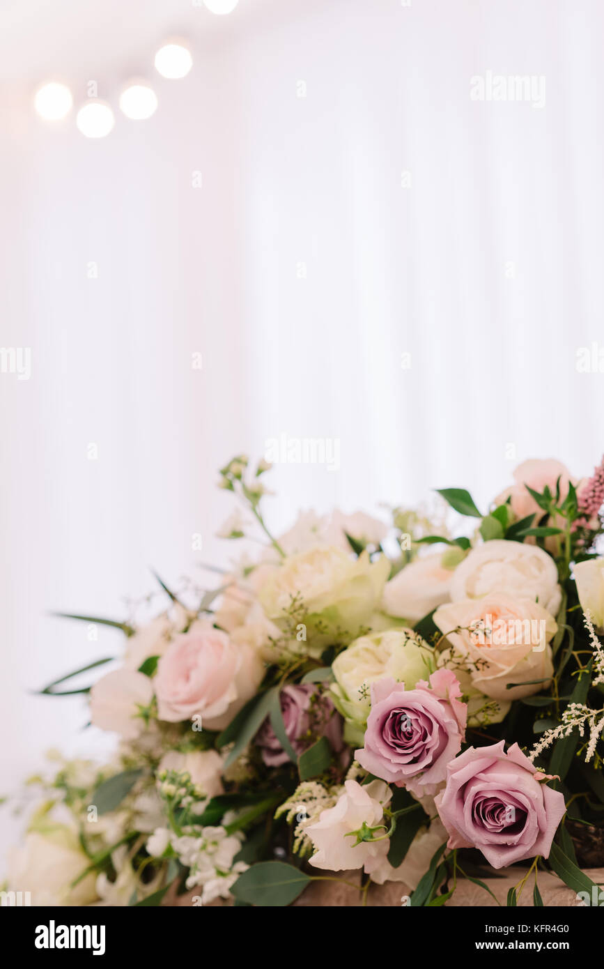 Floral bouquet with the white and lilac roses and greenery Stock Photo ...