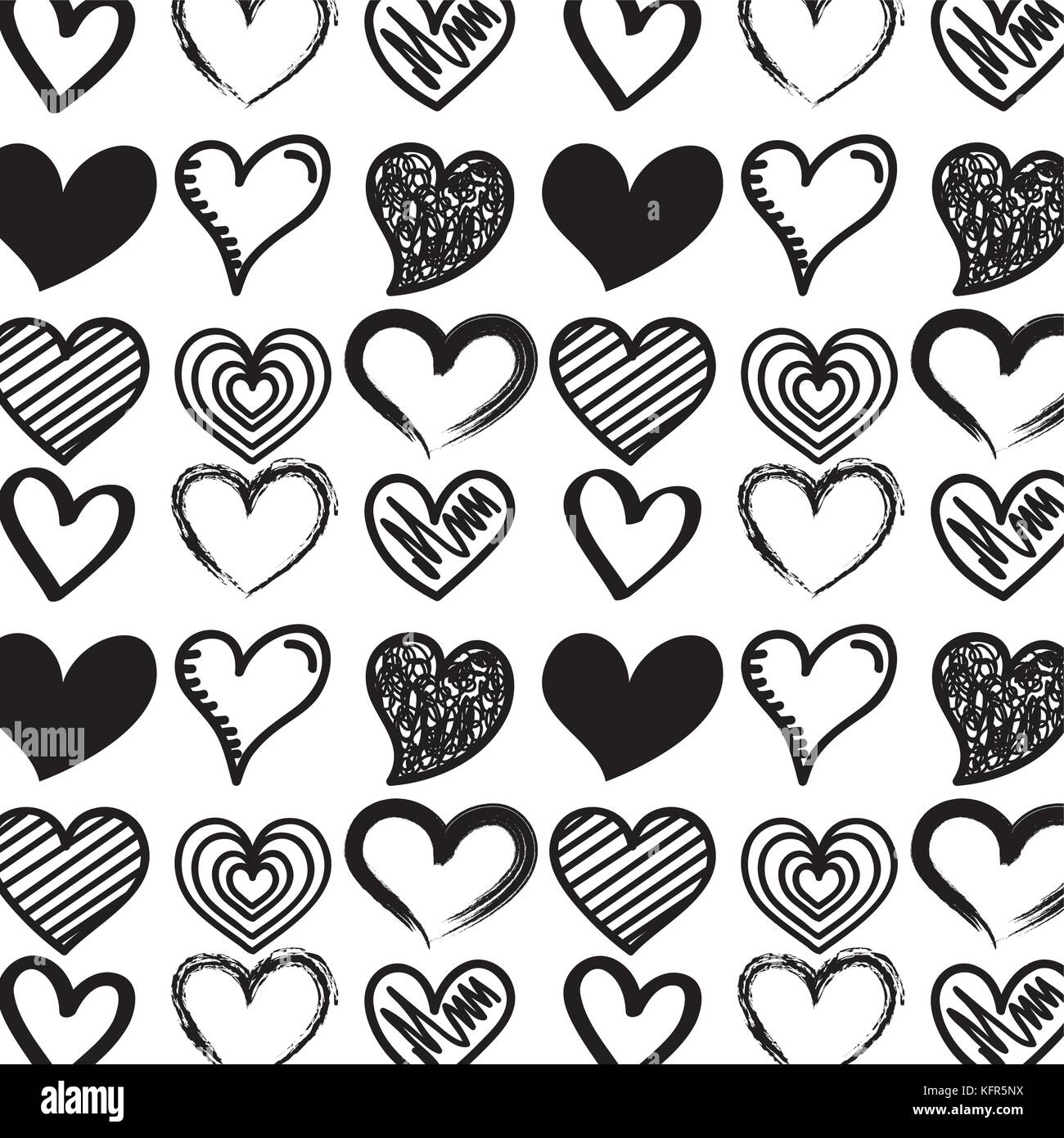 black hearts love drawn decoration seamless pattern Stock Vector Image ...