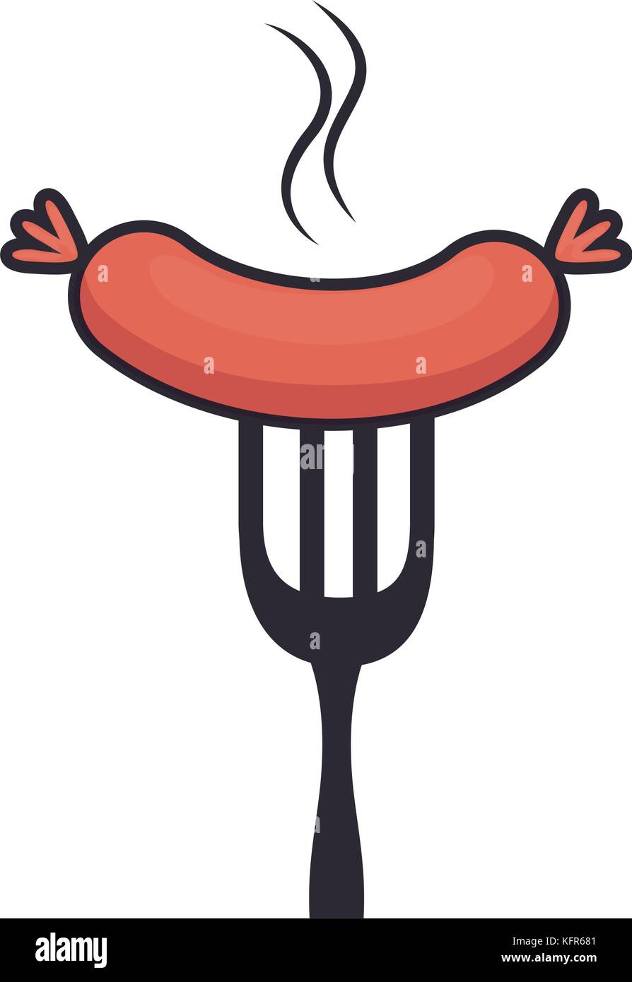 fork with delicious sausage vector illustration design Stock Vector