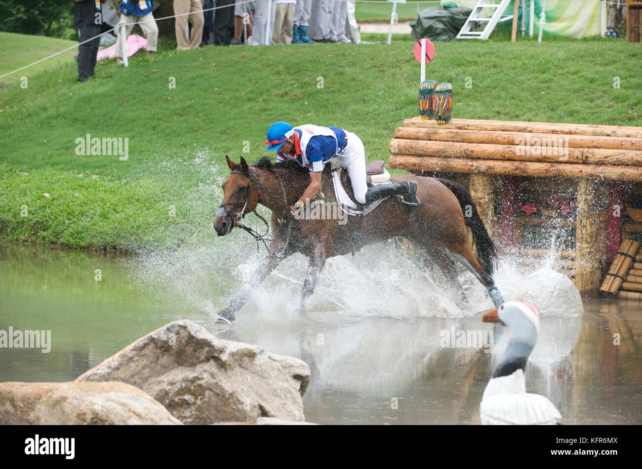 Olympic Games 2008, Hong Kong (Beijing Games) August 2008, Didier Dhennin (FRA) riding Ismene du Temple, eventing cross country Stock Photo