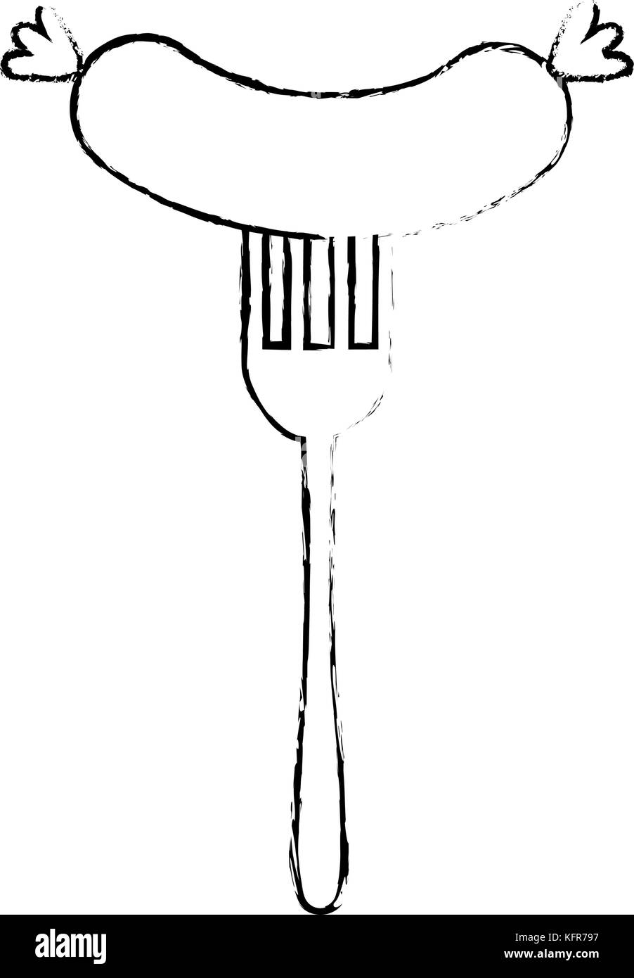 fork with delicious sausage vector illustration design Stock Vector