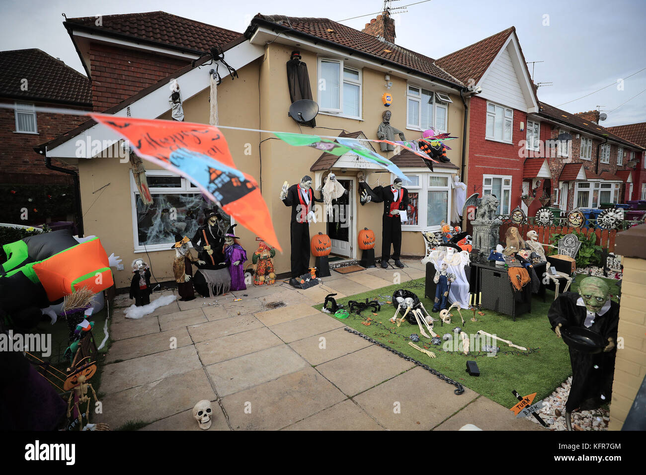 A house in Norris Green, Liverpool, covered in Halloween decorations