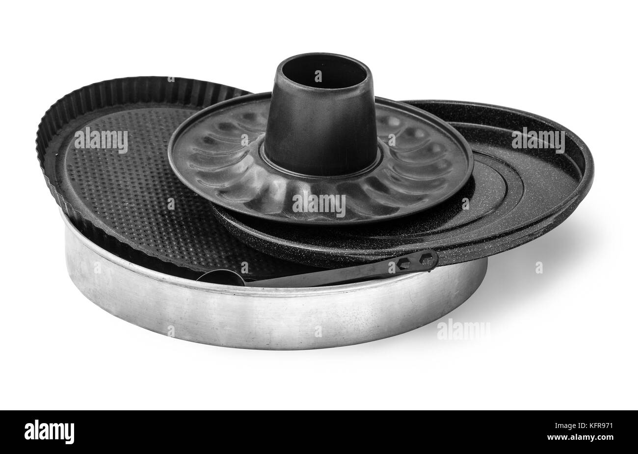 Old fluted tube baking pans isolated on white with clipping path Stock