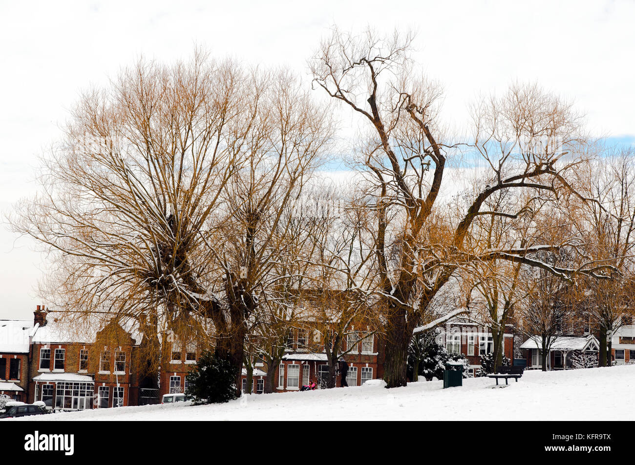 Snowy scene at Hilly Fields Park - London, England Stock Photo