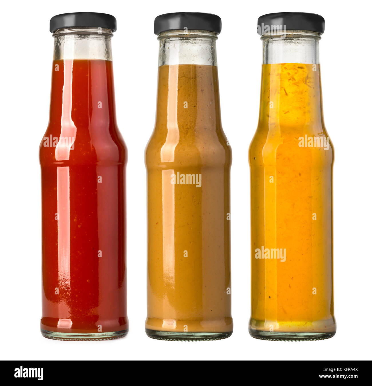 the various barbecue sauces in glass bottles Stock Photo Alamy