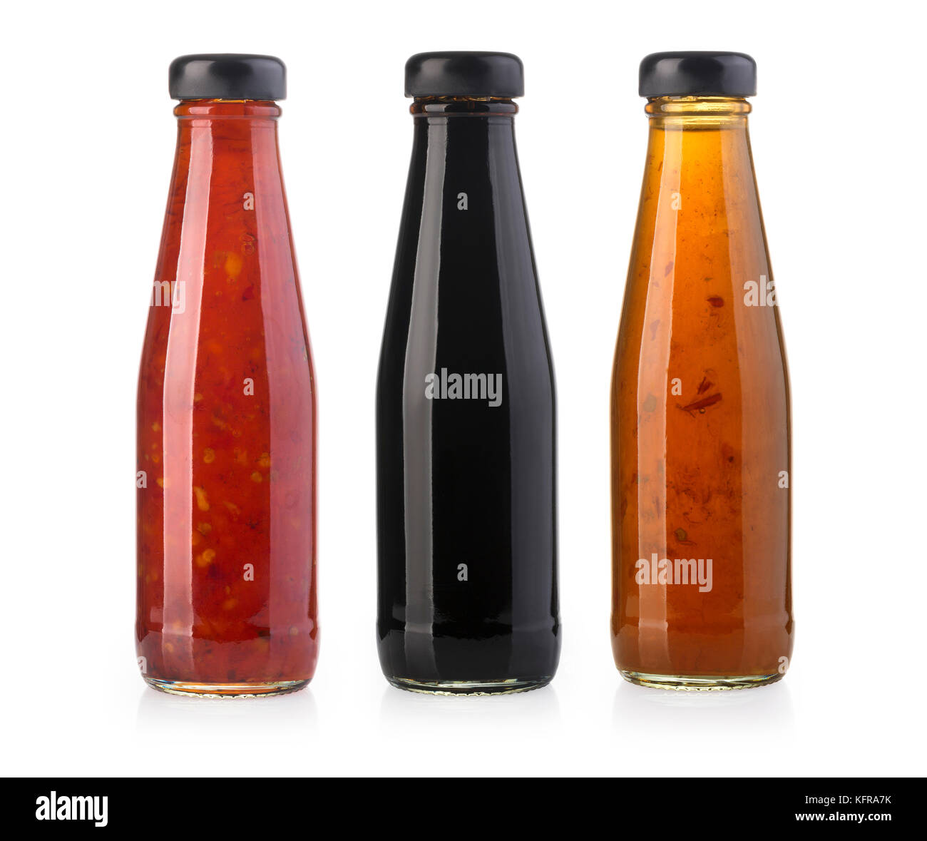 the various barbecue sauces in glass bottles Stock Photo Alamy