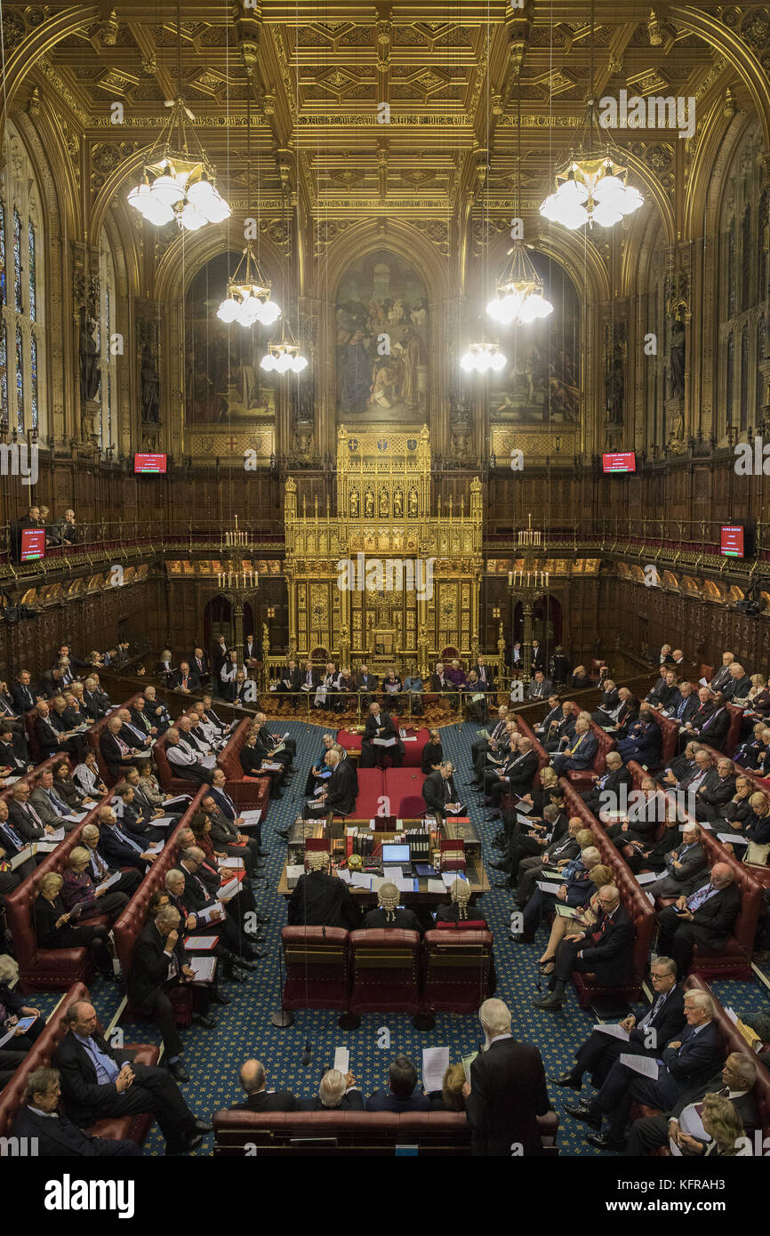Peers take part in a debate in the House of Lords in London after the