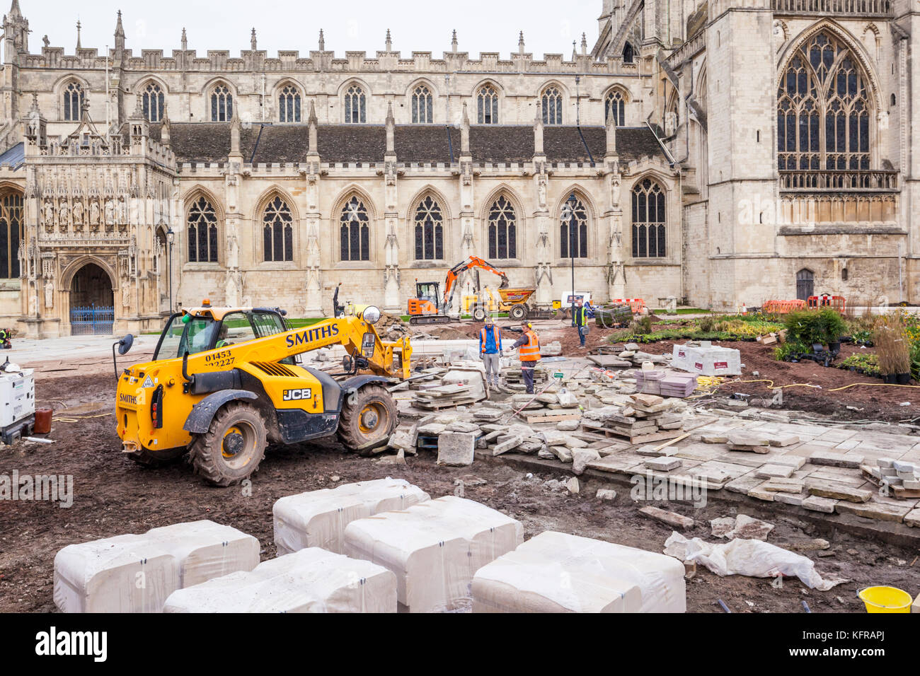 Major landscaping work in progress at Gloucester Cathedral UK Stock Photo