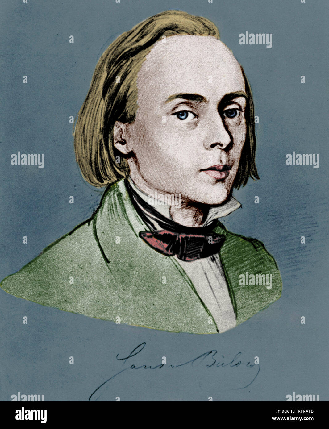 Hans von Bülow (Bulow) portrait in 1858 by F. Preller.  German pianist and composer, first husband of Cosima Liszt (1830-1894). Liszt: Hungarian pianist and composer (1811-1886). Stock Photo