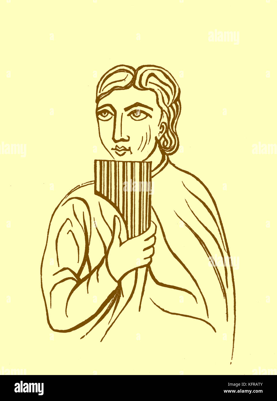 Syrinx or pan flute with seven pipes, from an illustration of the ninth or tenth century. Stock Photo