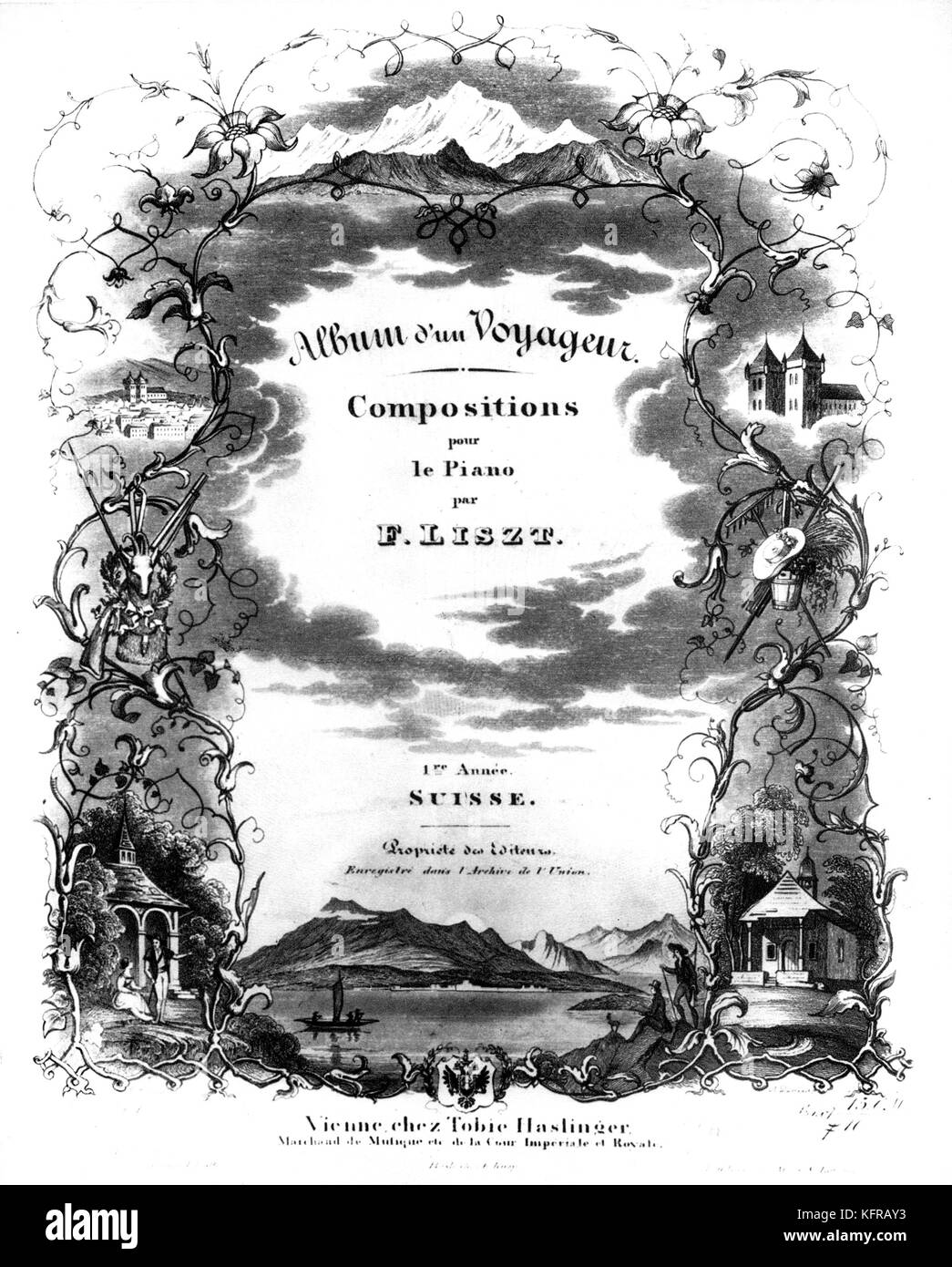 Album d'un voyageur score cover - by Franz Liszt. Piano compositions. Published 1842 by Haslinger, Vienna, Austria.  FL: Hungarian pianist and composer,  22 October 1811 - 31 July 1886. Stock Photo