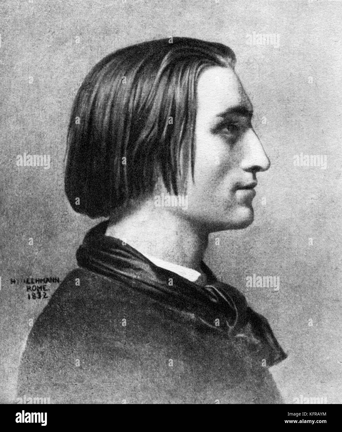 Franz Liszt - after portrait by Henri Lehmann, c. 1839, Rome, Italy. Hungarian pianist and composer,  22 October 1811 - 31 July 1886. Stock Photo