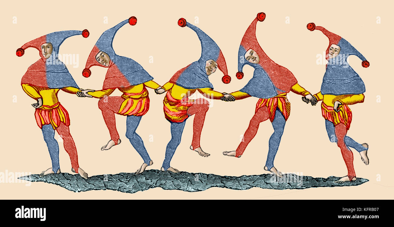 Dance of Fools from a thirteenth century manuscript. Stock Photo