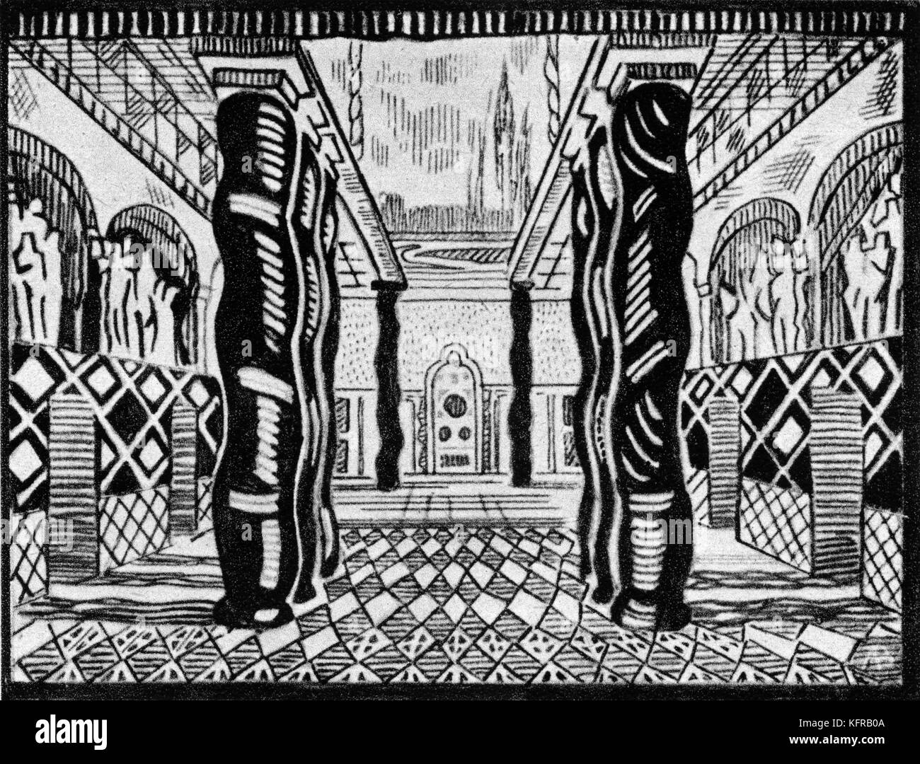 Set design for the third act of Le martyre de Saint Sébastien by Leon Bakst. Le martyre de Saint Sébastien is a five-act musical mystery play produced by Gabriele d'Annunzio, with music by Claude Debussy. LB: Russian painter and set designer, 10 May, 1866 – 28 December, 1924. Stock Photo
