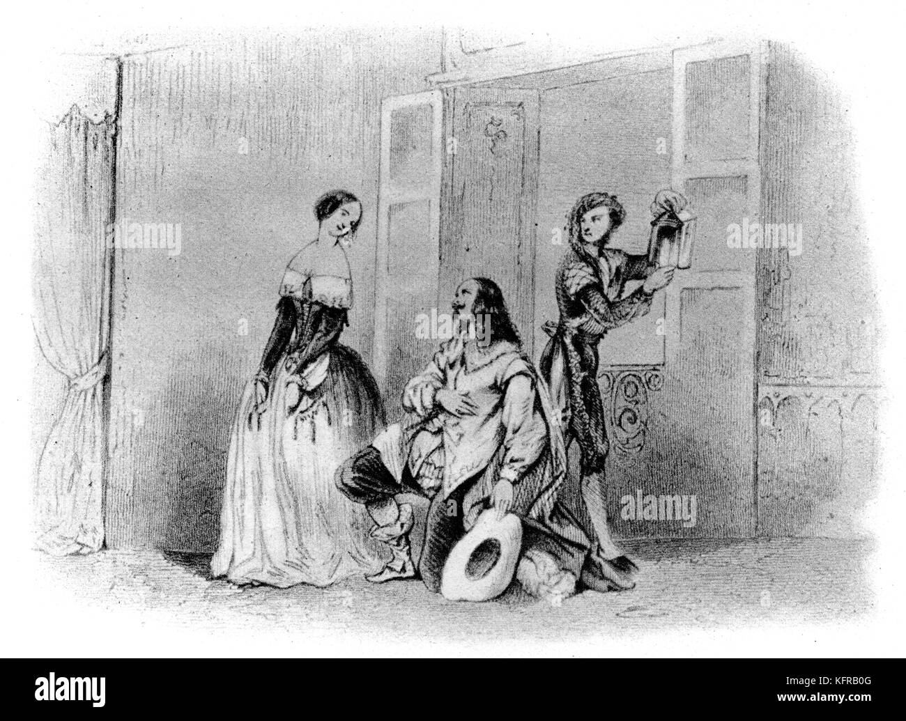 Design for The Barber of Seville, an opera buffa in two acts by Gioachino Rossini, based on the opéra comique, Le Barbier de Séville. Stock Photo