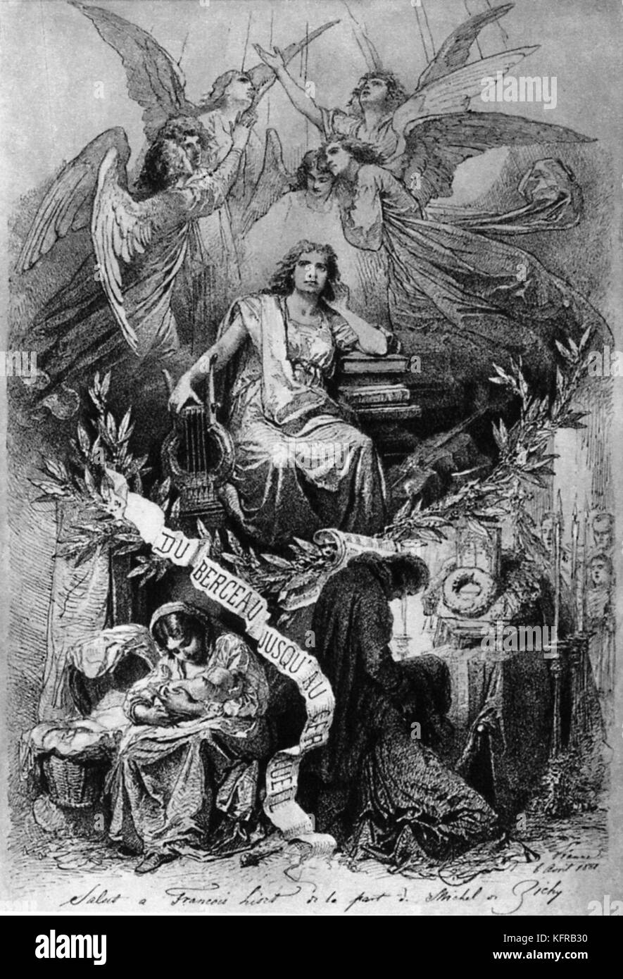 Du berceau jusqu'au cercueil (from the cradle to the grave). Franz Liszt 's Apotheosis. Engraving after a drawing by Michel de Zichy. Hungarian pianist and composer,  22 October 1811 - 31 July 1886. Stock Photo