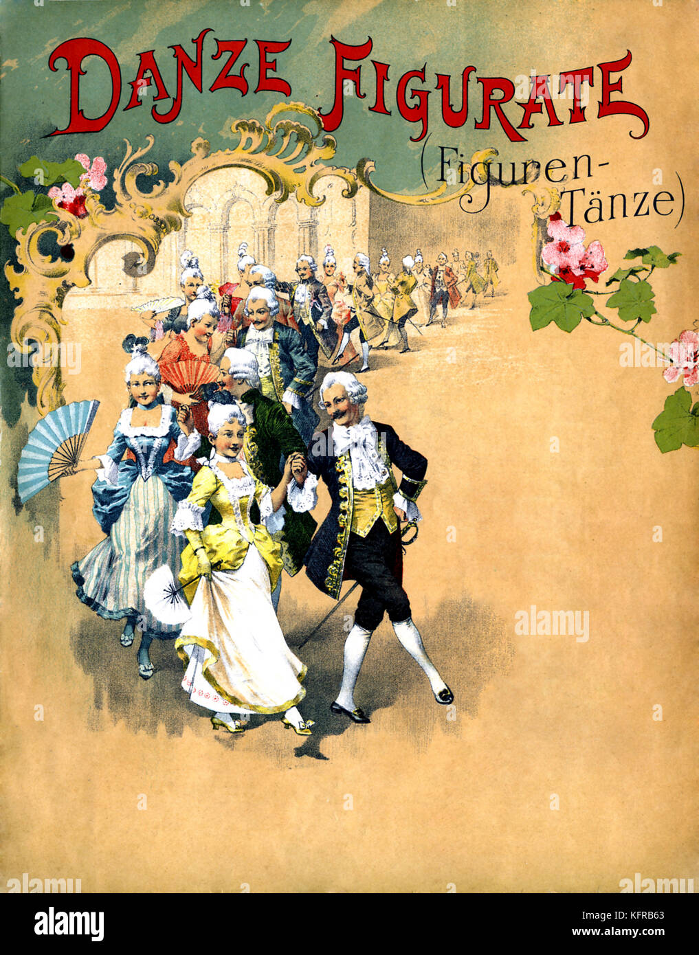 Danze Figurate (Figuren-Tanze) for pianoforte by Giuseppe Galimberti.  Dancers during the reign of French king Louis XV. Published Milan, Carisch & Janichen, 1896. 18th century ball scene. Stock Photo