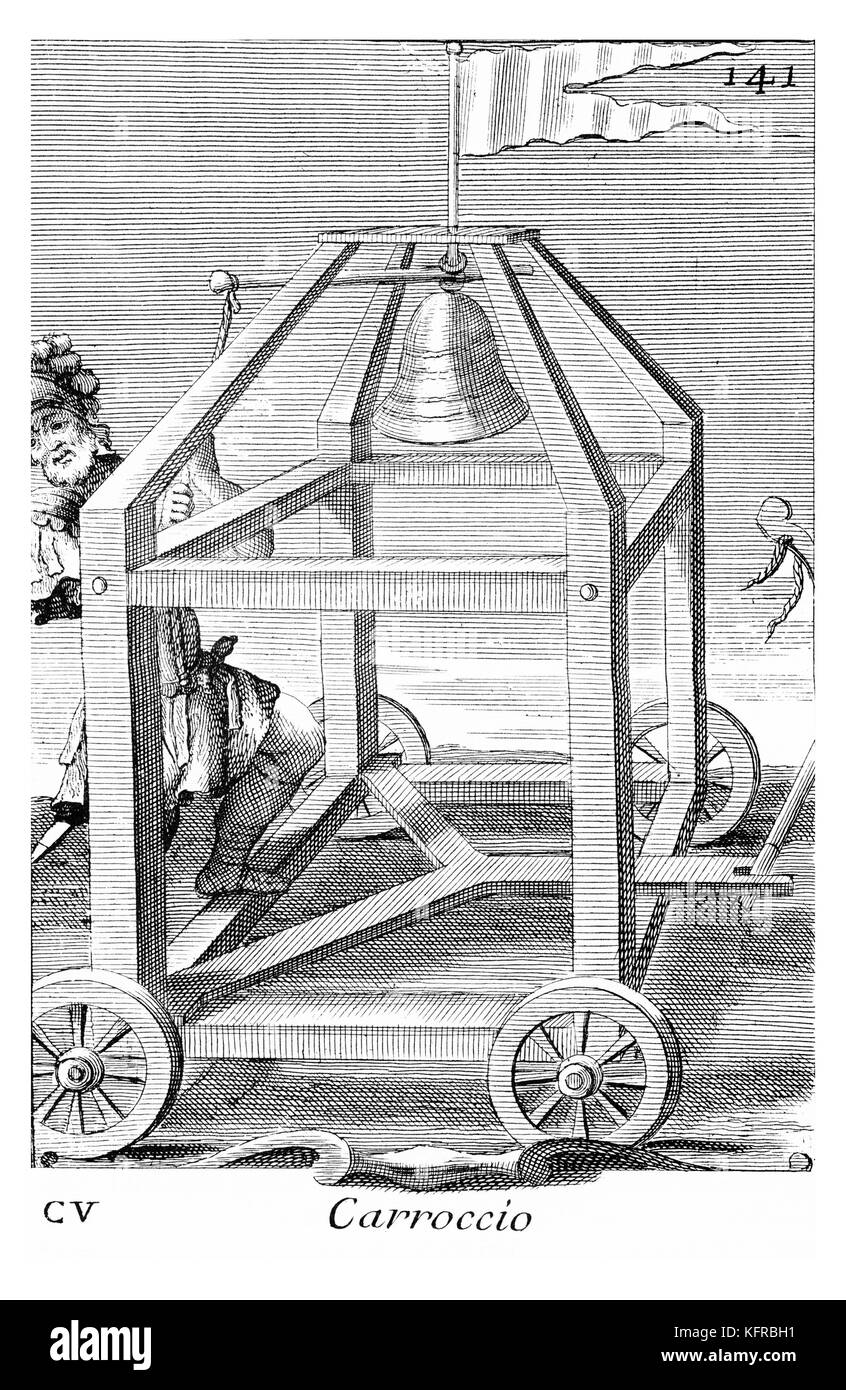 Carroccio - processional bell,. Illustration from Filippo Bonanni's  'Gabinetto Armonico'  published in 1723, Illustration 105. Stock Photo