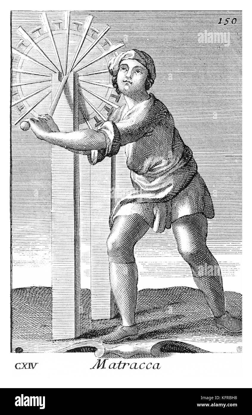 Matracca - large rattle used in Holy Week in Spain and Mexico. Illustration from Filippo Bonanni's  'Gabinetto Armonico'  published in 1723, Illustration 114. Stock Photo