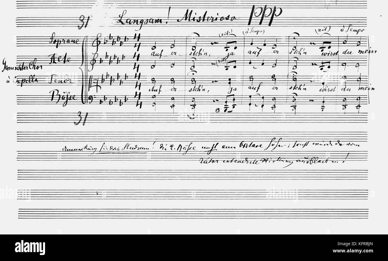 Gustav Mahler, The Resurrection - beginning of the 5th Movement from the 2nd Symphony, music score with notations by the composer. GM: Austrian composer, 7 July 1860 - 18 May 1911 Stock Photo