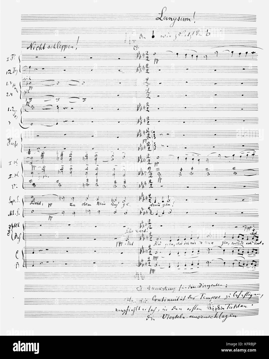 Gustav Mahler, The Resurrection - 5th Movement from the 2nd Symphony, music score with Mahler 's well known notation ' Nicht schleppen! '. GM: Austrian composer, 7 July 1860 - 18 May 1911 Stock Photo