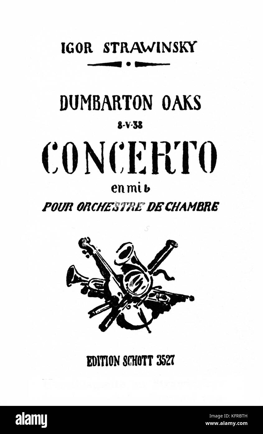 Igor Stravinsky 's  'Dumbarton Oaks' -  score cover page, first draft?. IS: Russian composer: 17 June 1882 - 6 April 1971. Stock Photo