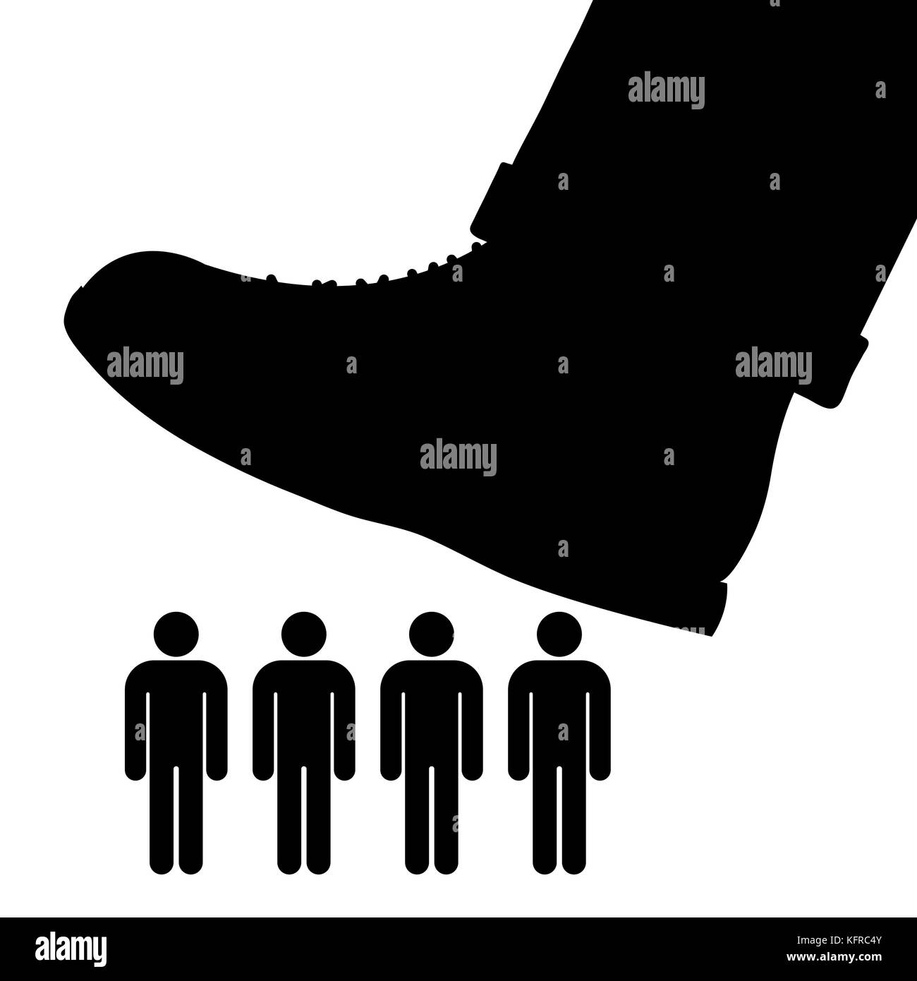 A big foot in shoe is going to crush a group of people - vector illustration Stock Vector