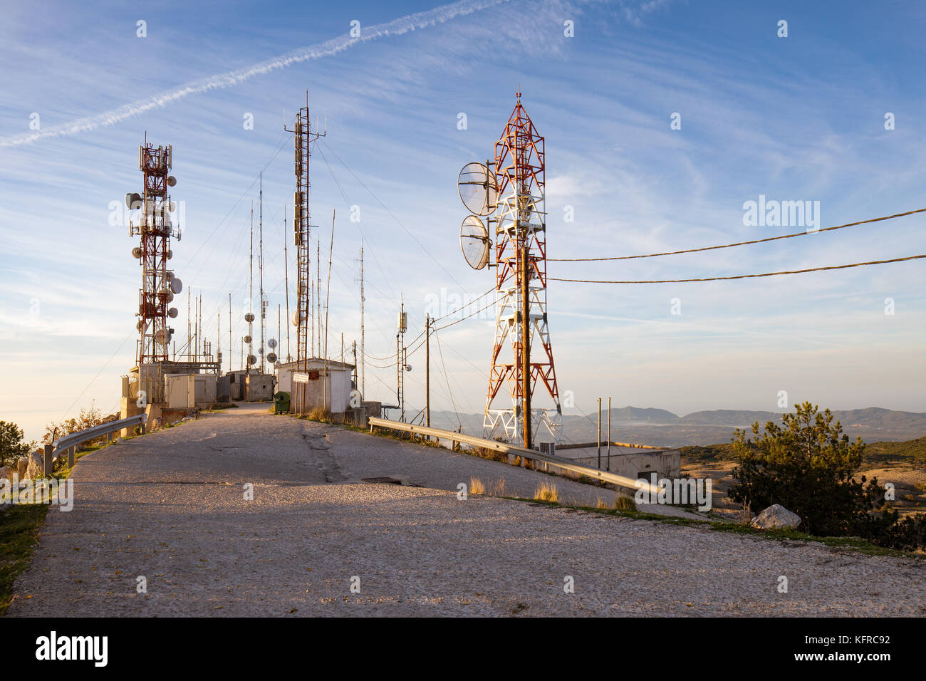 Antennas, devices, transmitters on the steel construction towers. The