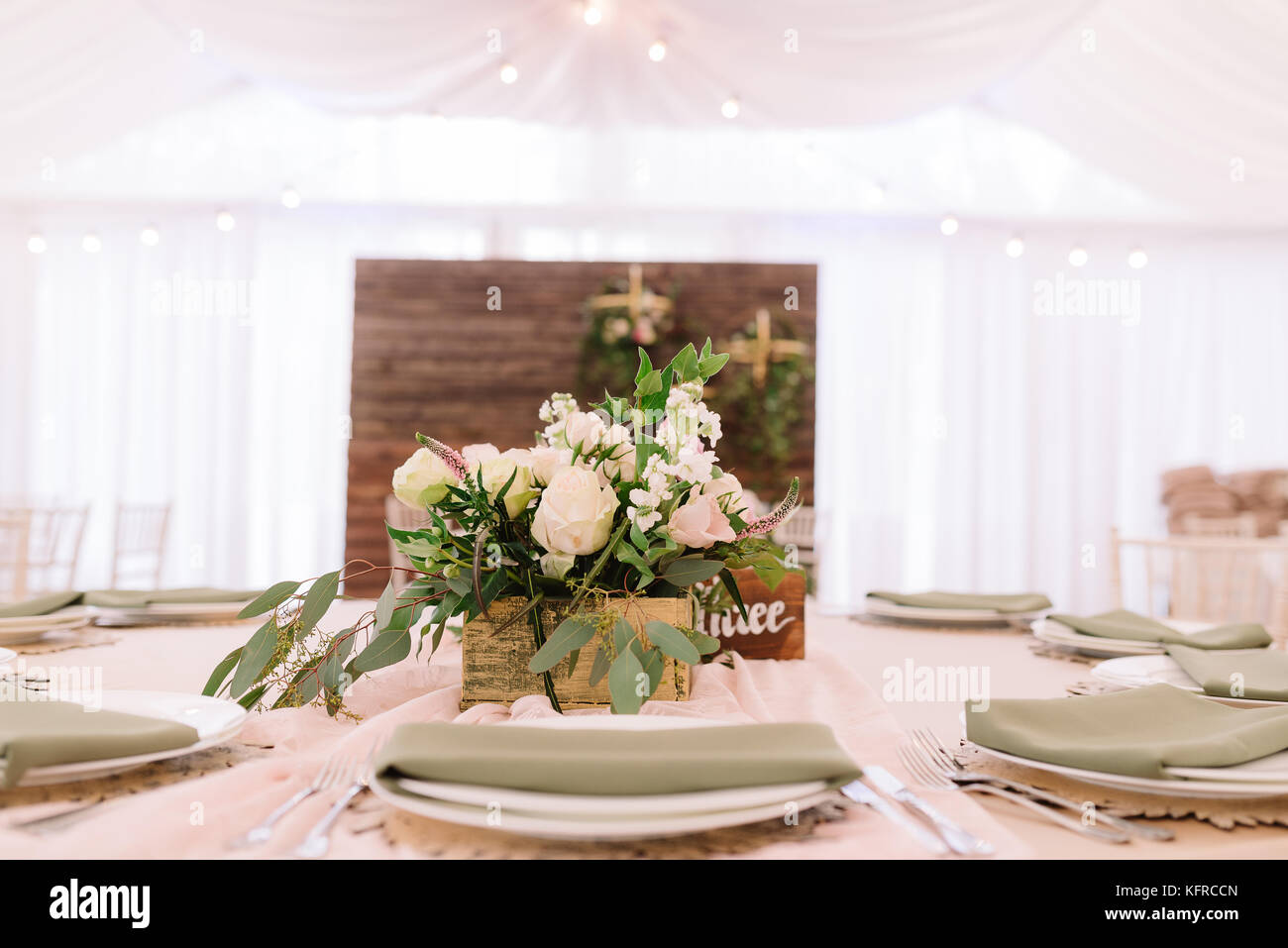 Floral decoration on the wedding table Stock Photo