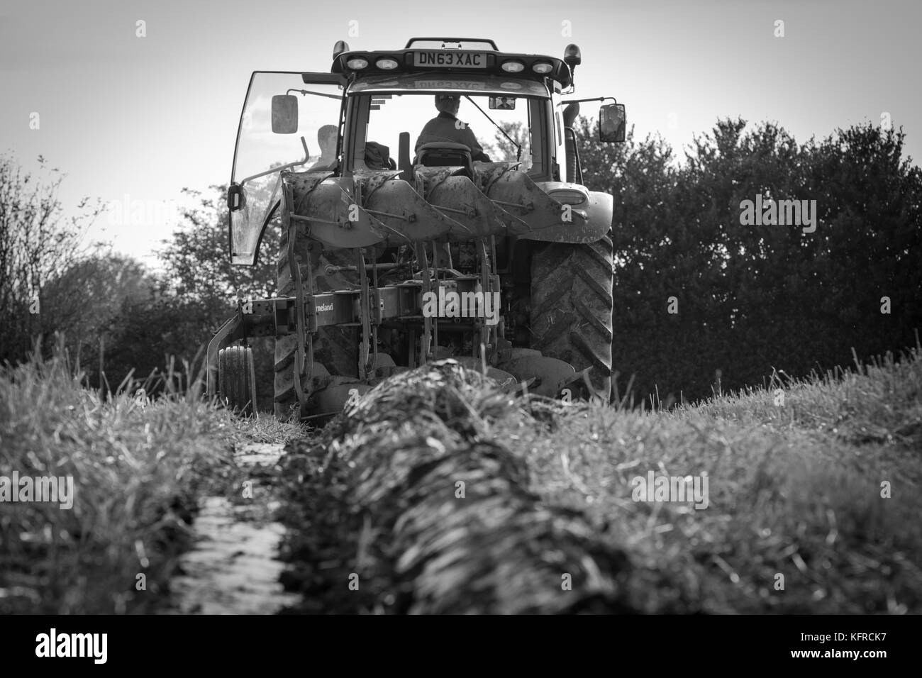 Tractors competing in Ploughing Match Stock Photo