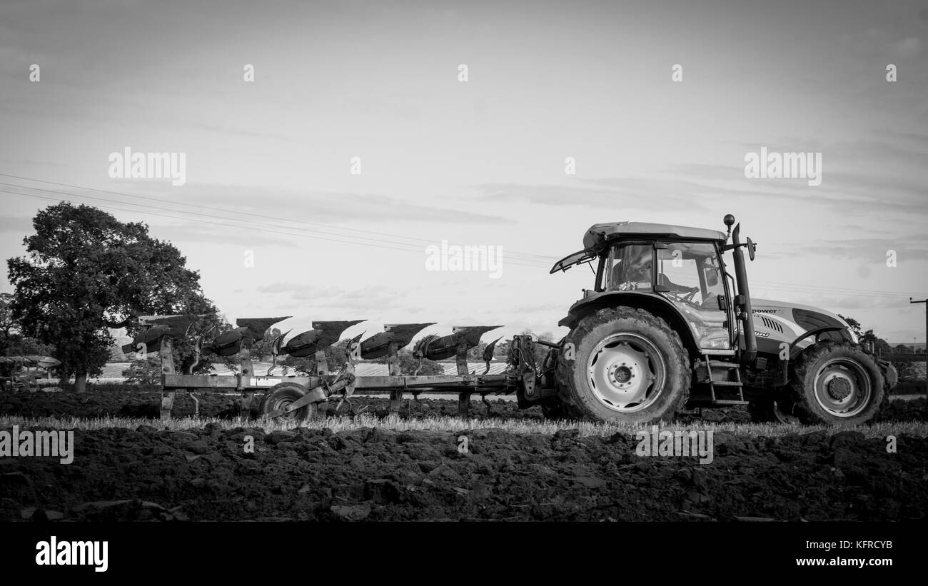 Tractors competing in Ploughing Match Stock Photo