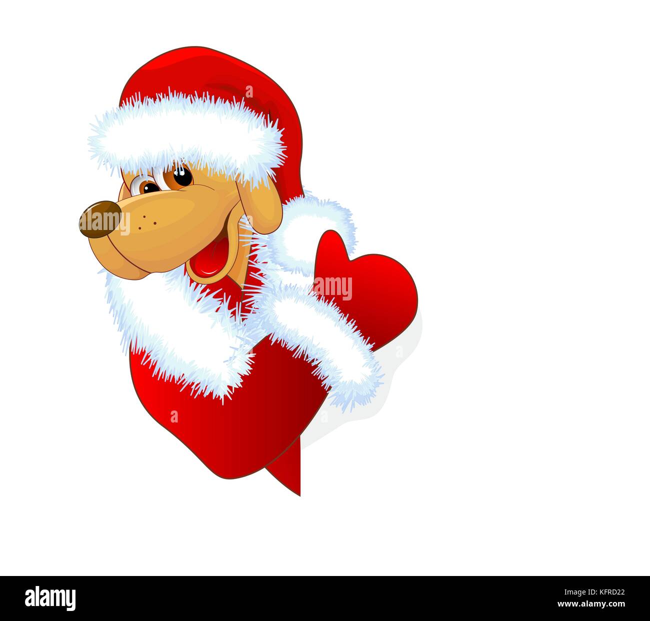 Lovely dog. Greeting card with dog. A yellow dog greets with winter holidays. Stock Vector