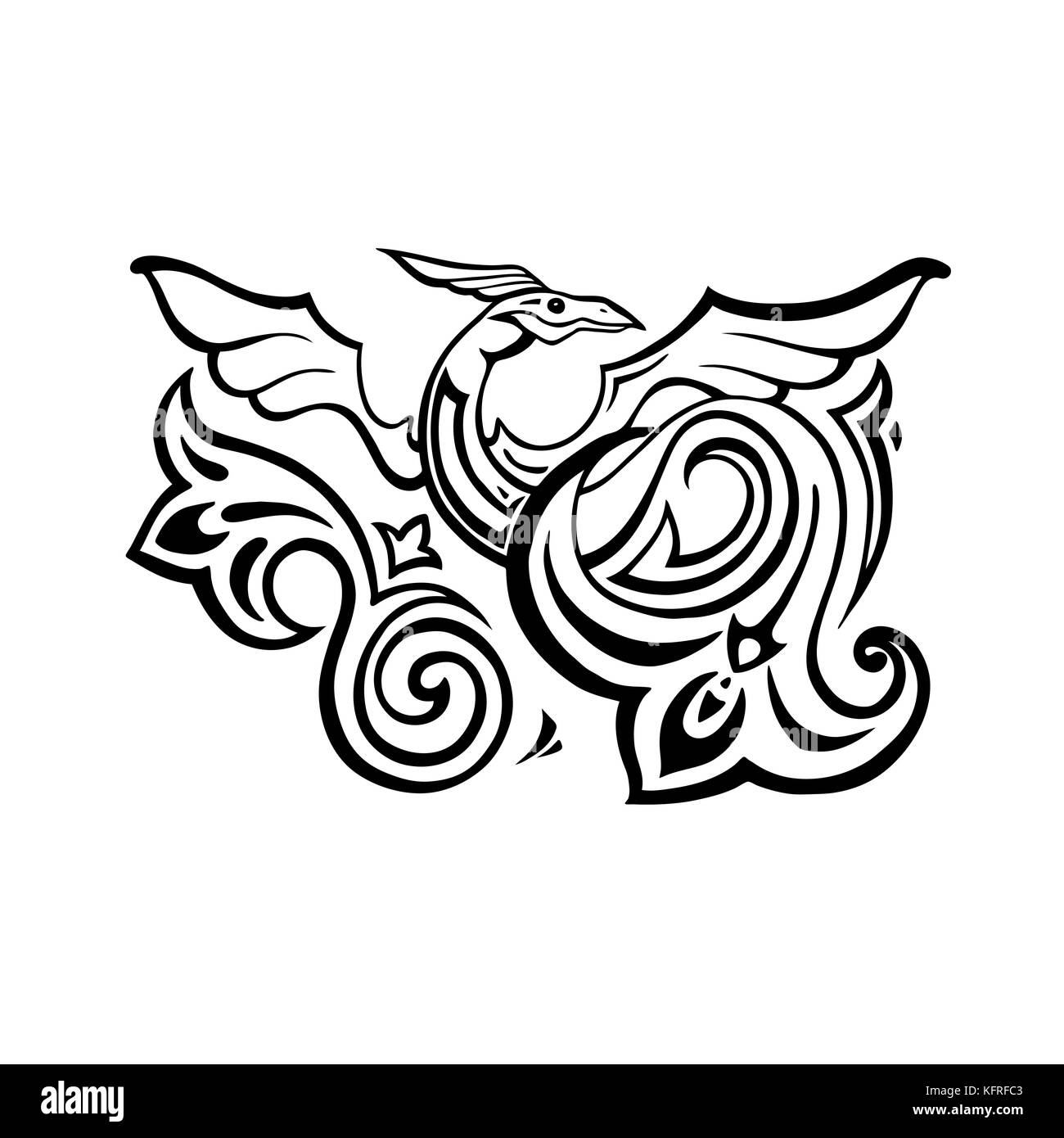 Dragon. Traditional Vector illustration. Ethnic tattoo style Stock Vector