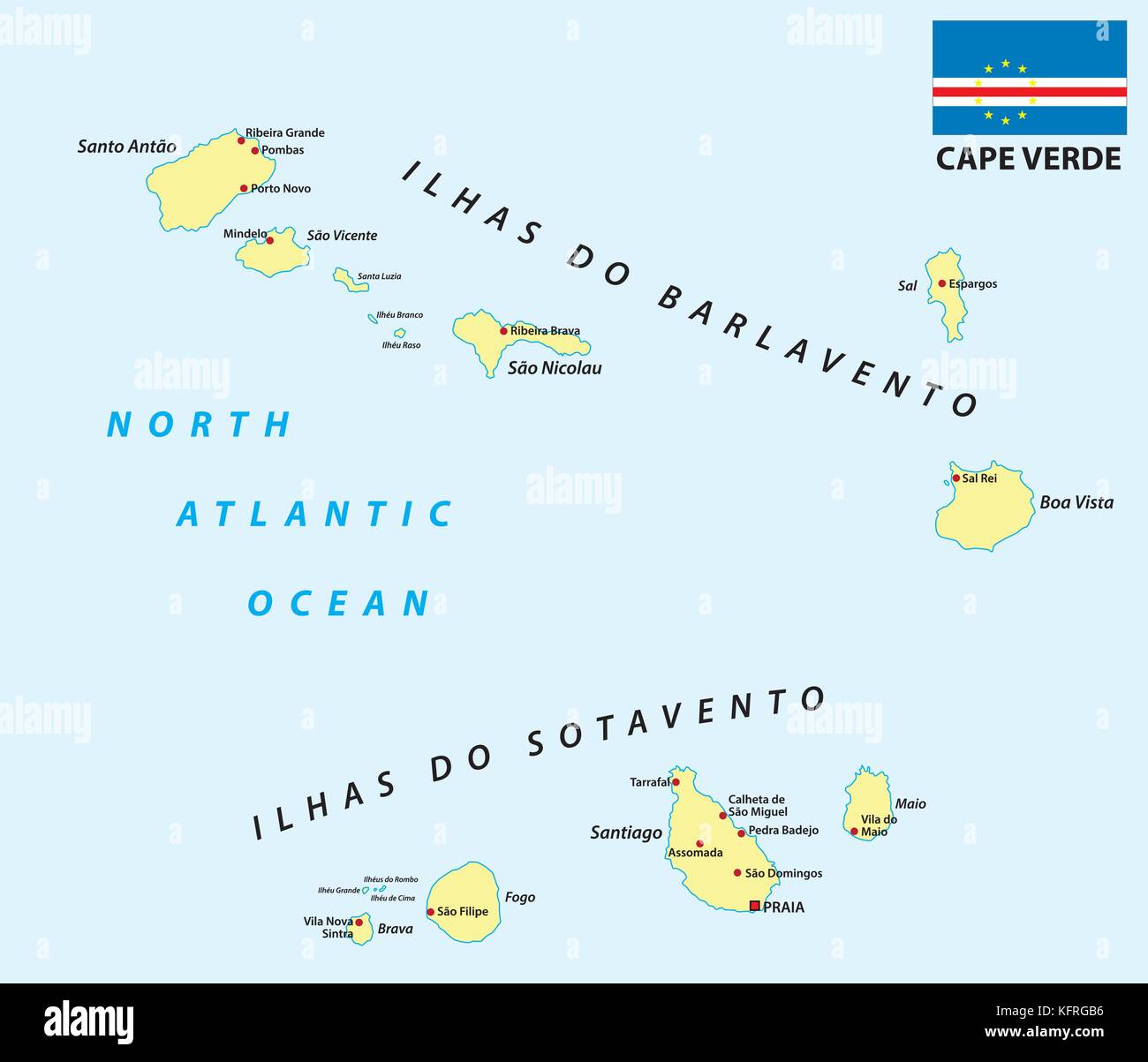 cape verde vector map with flag Stock Vector