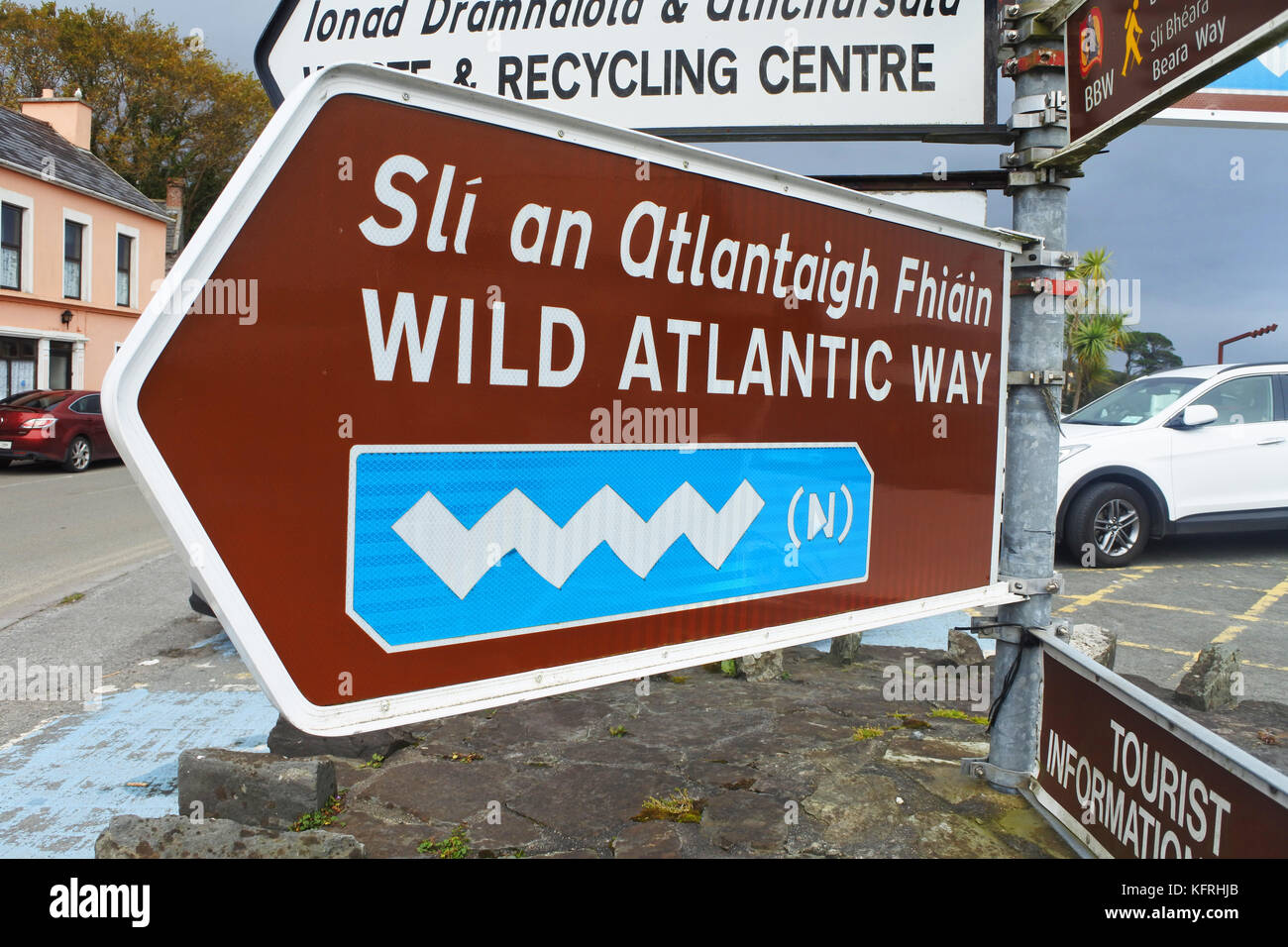 Wild Atlantic Way Signpost, Castletownbere, County Cork, Ireland - John Gollop Stock Photo