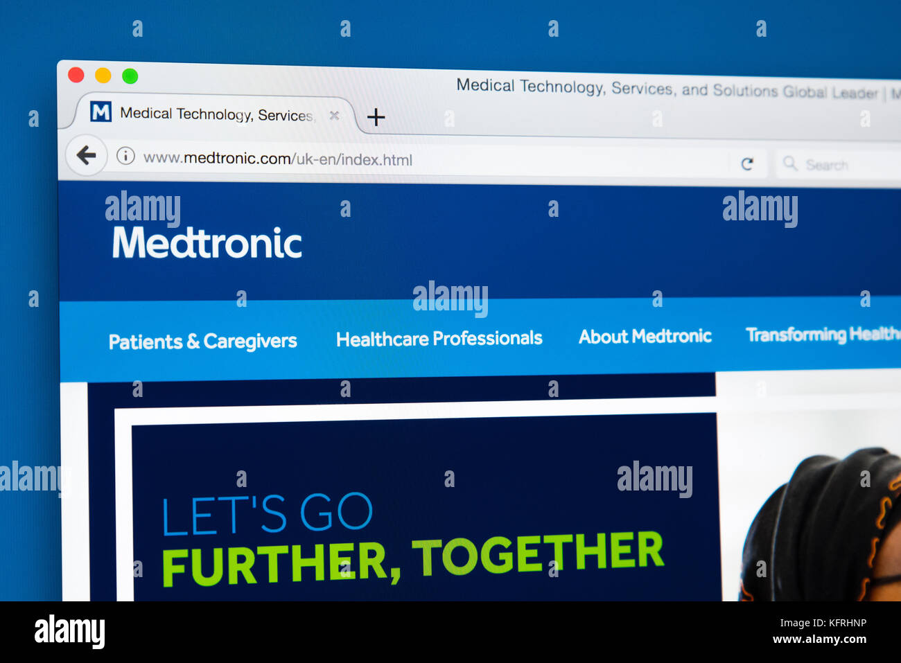 LONDON, UK - OCTOBER 21ST 2017: The homepage of the official website for Medtronic Public Limited Company, the medical device company, on 21st October Stock Photo