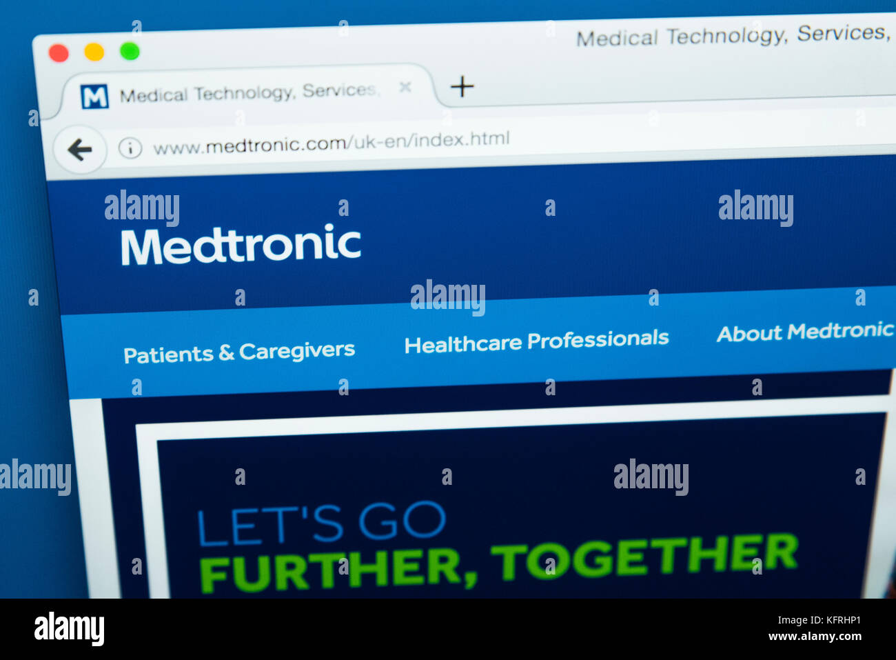 LONDON, UK - OCTOBER 21ST 2017: The homepage of the official website for Medtronic Public Limited Company, the medical device company, on 21st October Stock Photo