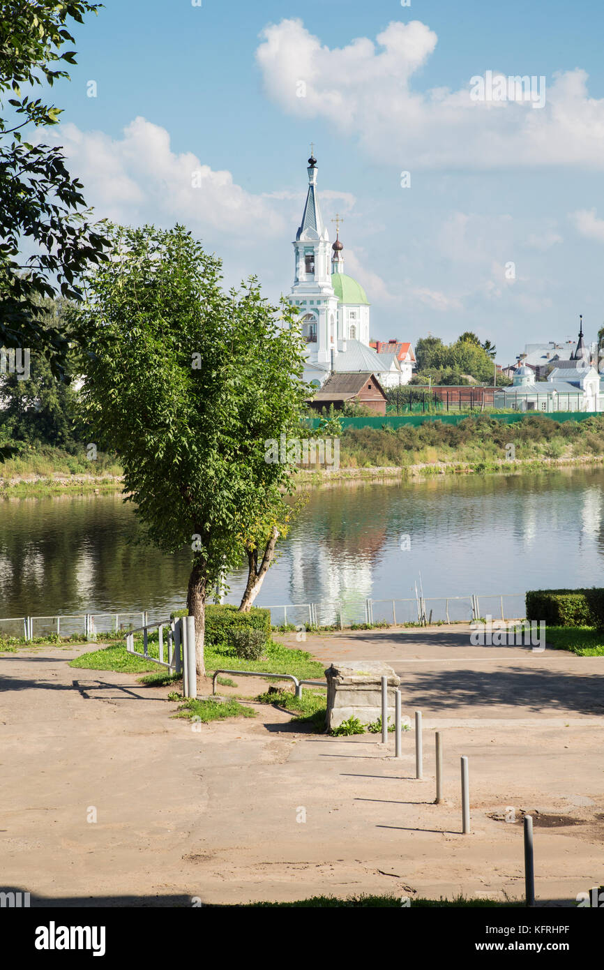 river and orthodox church on the beach on a summer day Stock Photo - Alamy