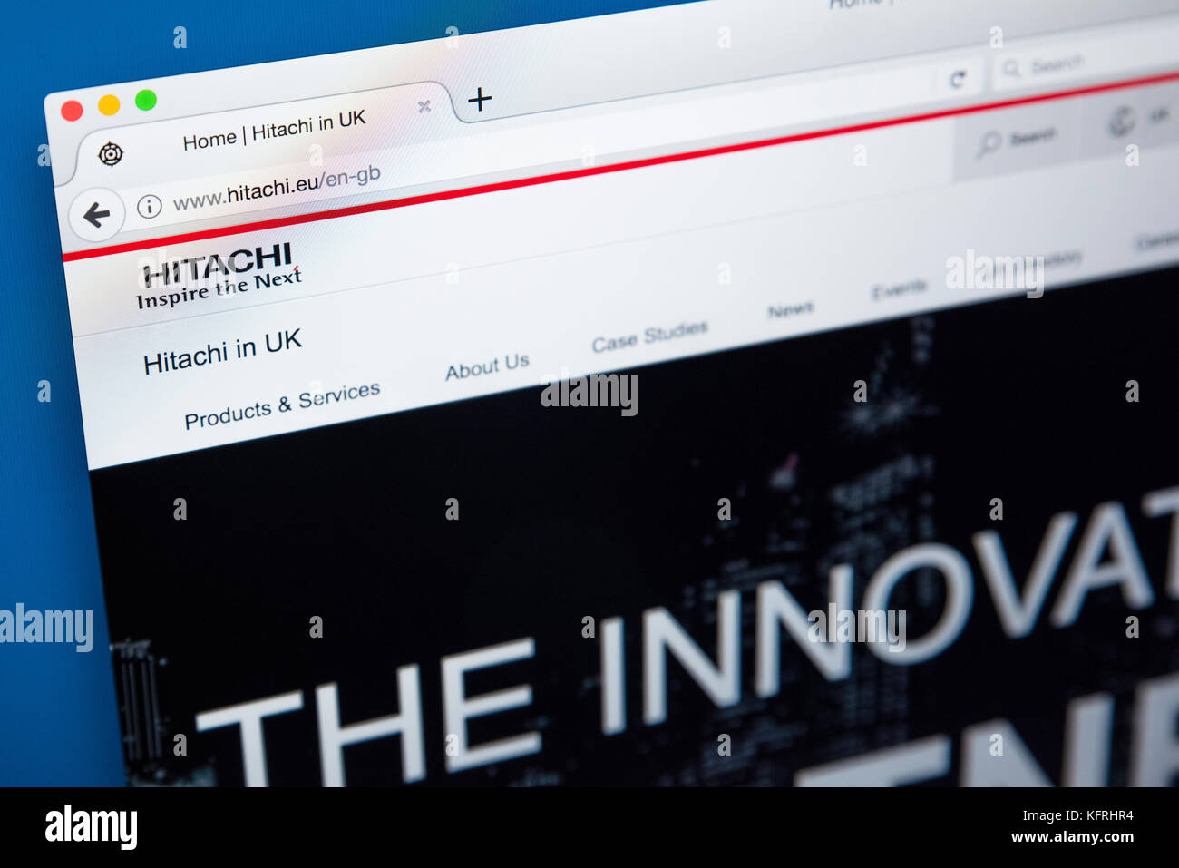 LONDON, UK - OCTOBER 21ST 2017: The homepage of the official website for Hitachi - it is the parent company of the Hitachi Group, on 21st October 2017 Stock Photo