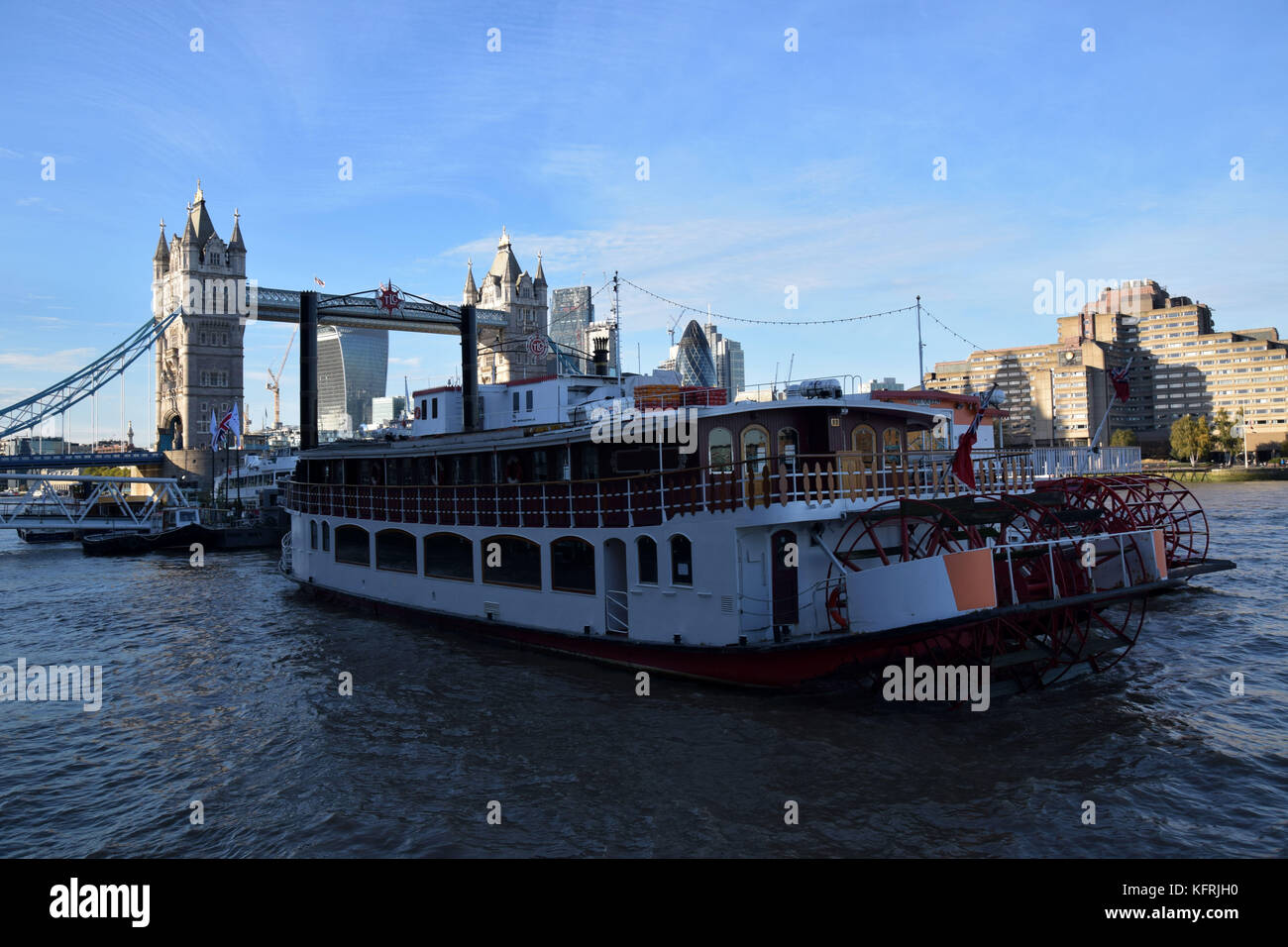 A London passenger ferry with Tower bridge view Stock Photo - Alamy