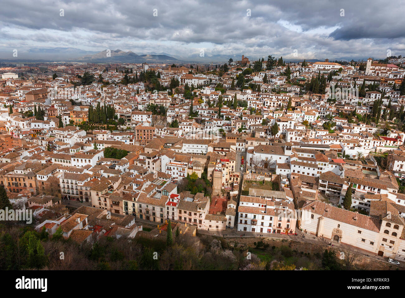 General view of El Albaicín from La Alcazaba, Alhambra, Granada, Spain Stock Photo
